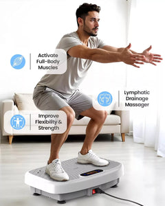 Man performing a squat on the WATEYA Snow White vibration plate